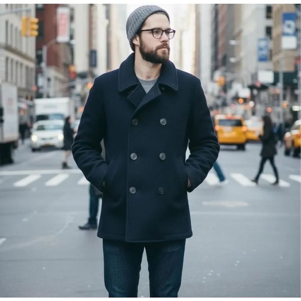 J. Crew baywater black peacoat Nautical Buttons S